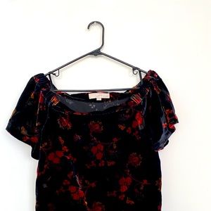 Off the shoulder short sleeve velvet blouse